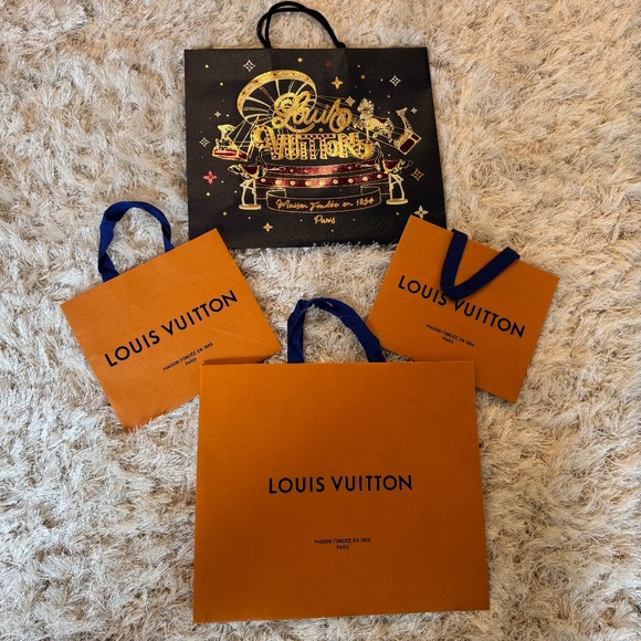Louis Vuitton shopping bags-1 Blue CHRISTMAS & 3 ORANGE totes - AUTHENTIC - Picture 1 of 2